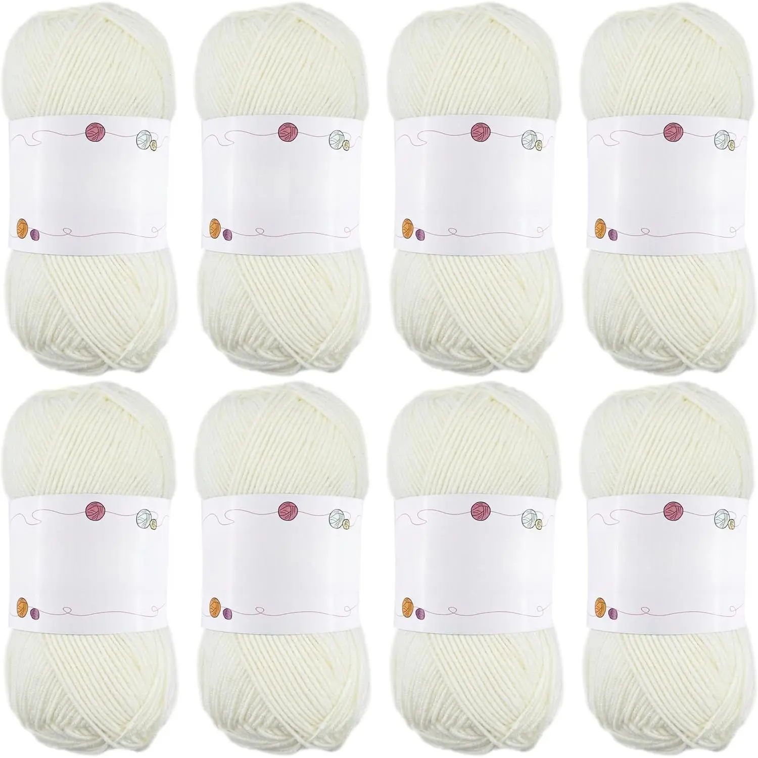 Yarn for Crocheting and Knitting 8 * 1.76 Oz (50G) /195yd, Fine/Fingering Weight (1), 60%  40%  Soft Yarn kit for Making Granny Squares and amigurumi (MilkyWhite)