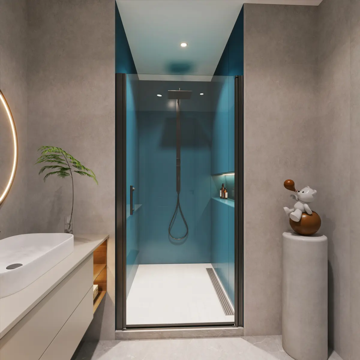 1 3/8" adjustment,universal pivot shower door, open outside, with 1/4" tempered glass finish 3472