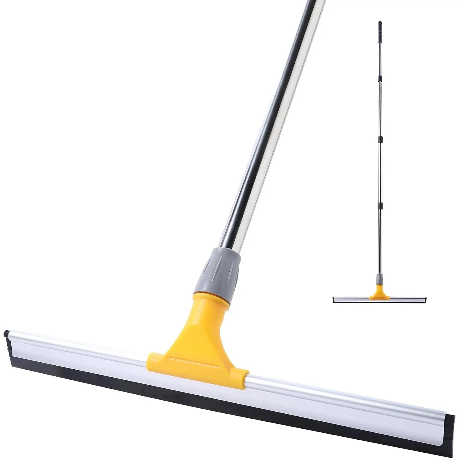 TPR Rubber Floor Broom with 61.8in Adjustable Pole, 17.7in Head - Household Water Removal Tool for Garage, Bathroom - Easy Rinse, Spotless Clean for Marble, Glass, Tile Floors