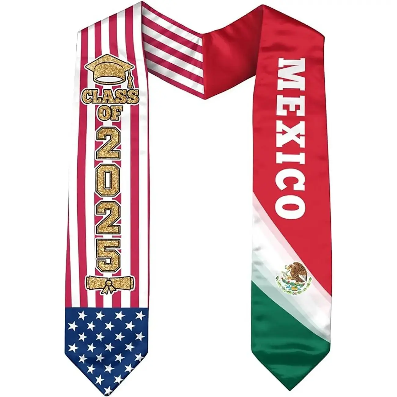 Mexican Graduation Sash, Mexico Graduation Stole 2025,Mexican American Flag Graduation Sash (Style 8)