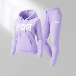 Women's Bow Tie Pink Print Hoodie And Drawstring Track Pants Set, Casual Sportswear, Long-Sleeved Hooded Jacket And Pants, Suitable For Autumn And Winter, Everyday Wear, Indoor And Outdoor Sportswear, Casual Sportswear.