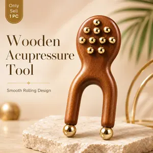 Wooden Facial Massage Tool Set, Sandalwood Face Roller, ace Relaxation Massage Tool, Brass Bead Eye Massager and Y-Shaped Gua Sha Board for Face, Eye, Nose and Ear Care Routine