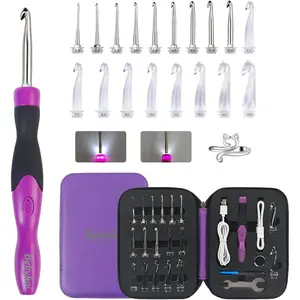 18 Sizes Lighted Crochet Hooks Set 2.0mm~14.0mm, Rechargeable Crochet Hook with Interchangeable Crochet Head, Light Up Crochet Hooks Set with 2 Levels Led for Beginner Knitting Kit Gifts