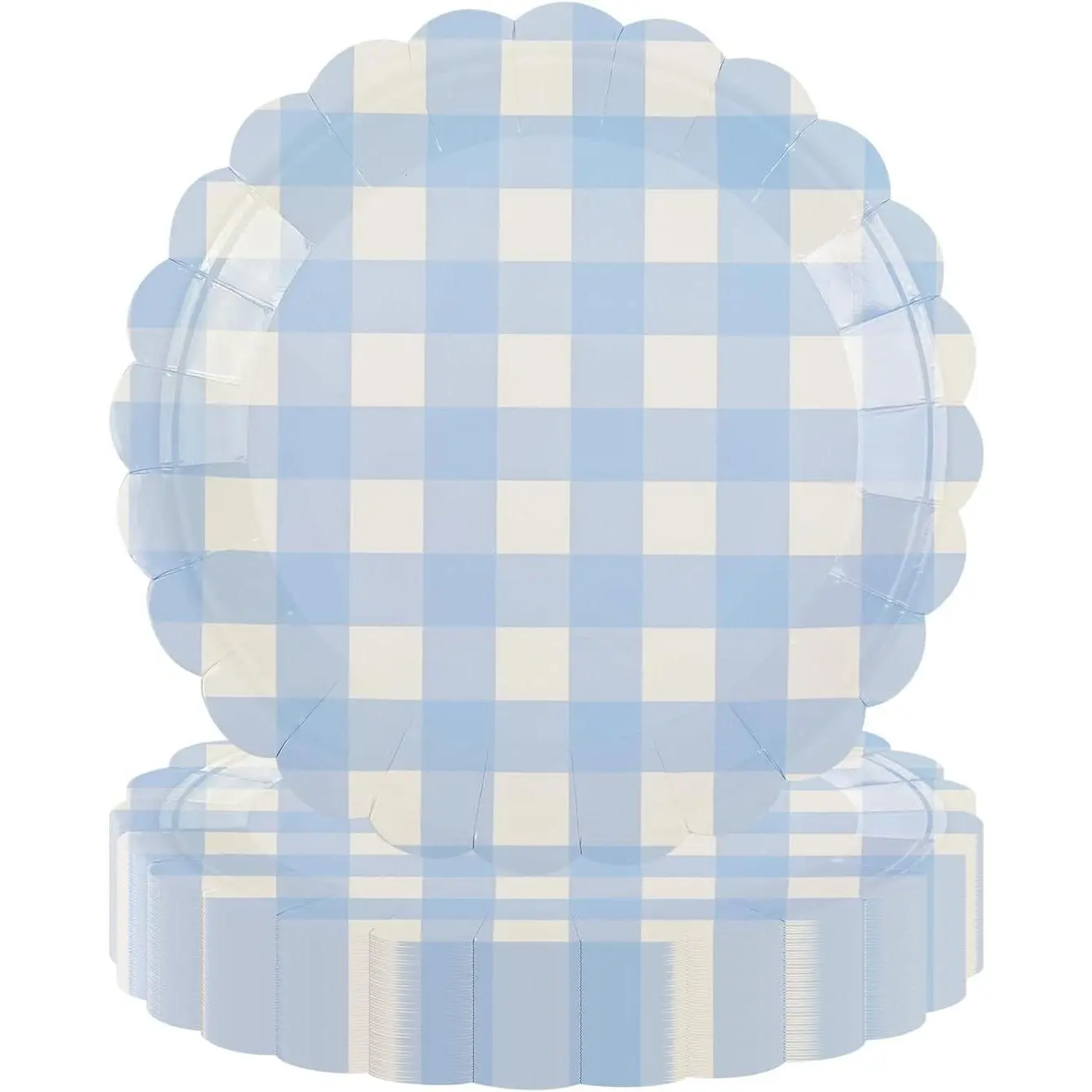 50 count Light Blue Scalloped Paper Plates - 7Inch Striped Dessert Plates for Cake Salad Fruit Disposable Decorative Dinner Dessert Serving Plates for Birthday  Shower Wedding Party Supplies