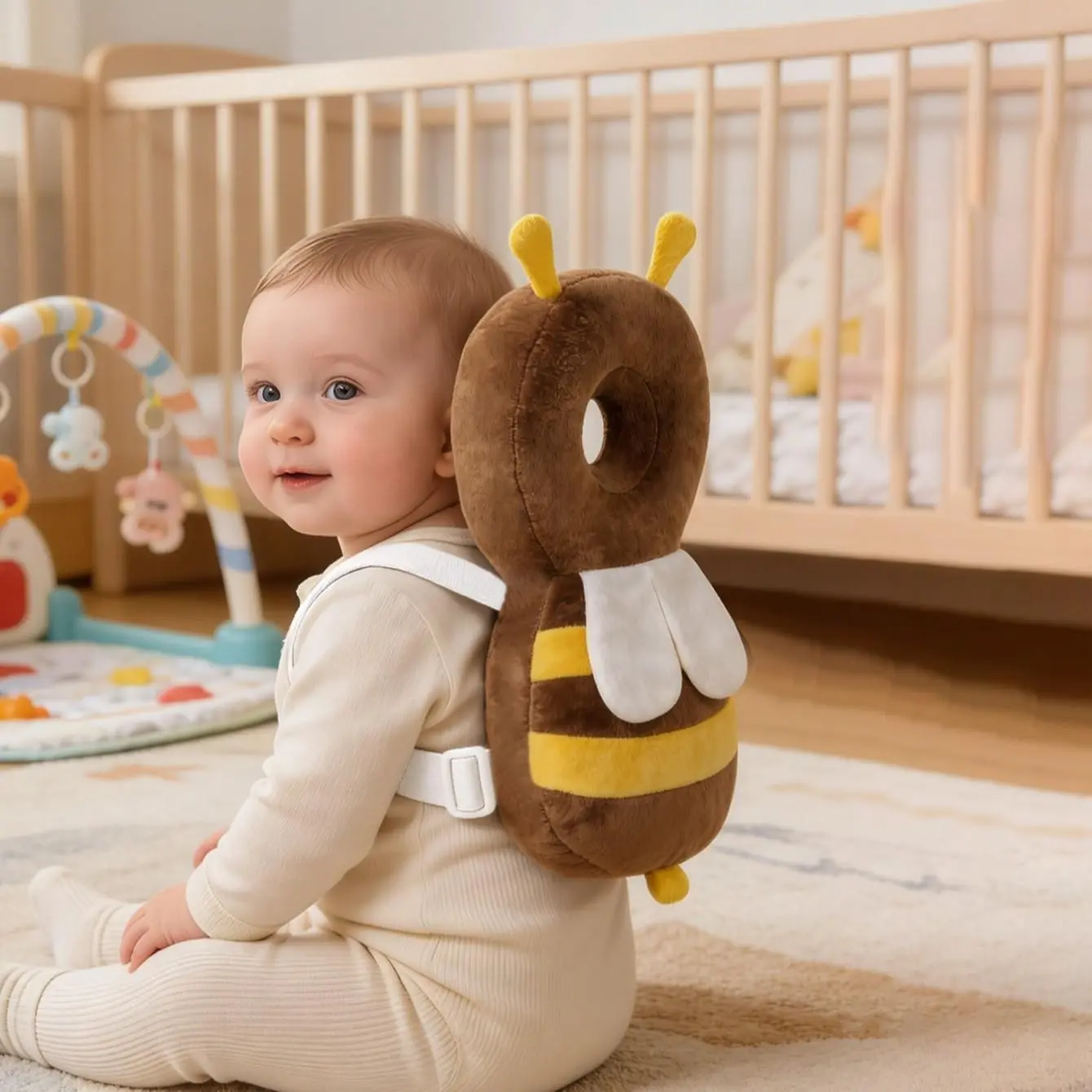 Cute Bee Design Toddler Fall Protection Backpack Pillow, Breathable and Supportive Head Protector for Newborn 0-3 Year Olds, Daily Use
