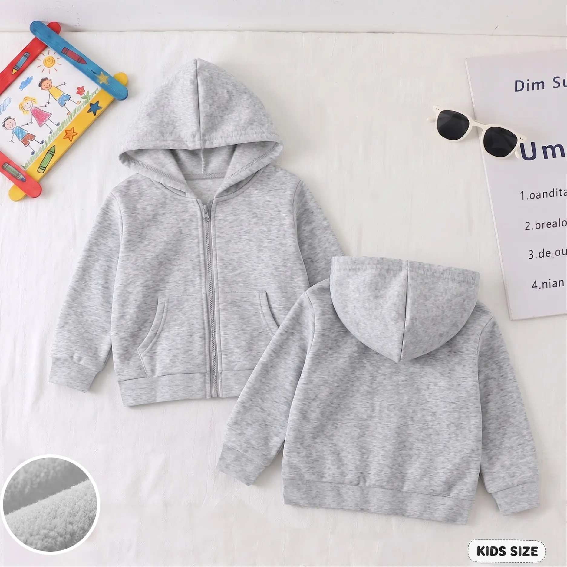Kids’ Zip-Up Hooded Jacket - Soft, Lightweight Long-Sleeve Casual Outerwear with Front Pockets for School, Outdoor Play (Spring, Fall)