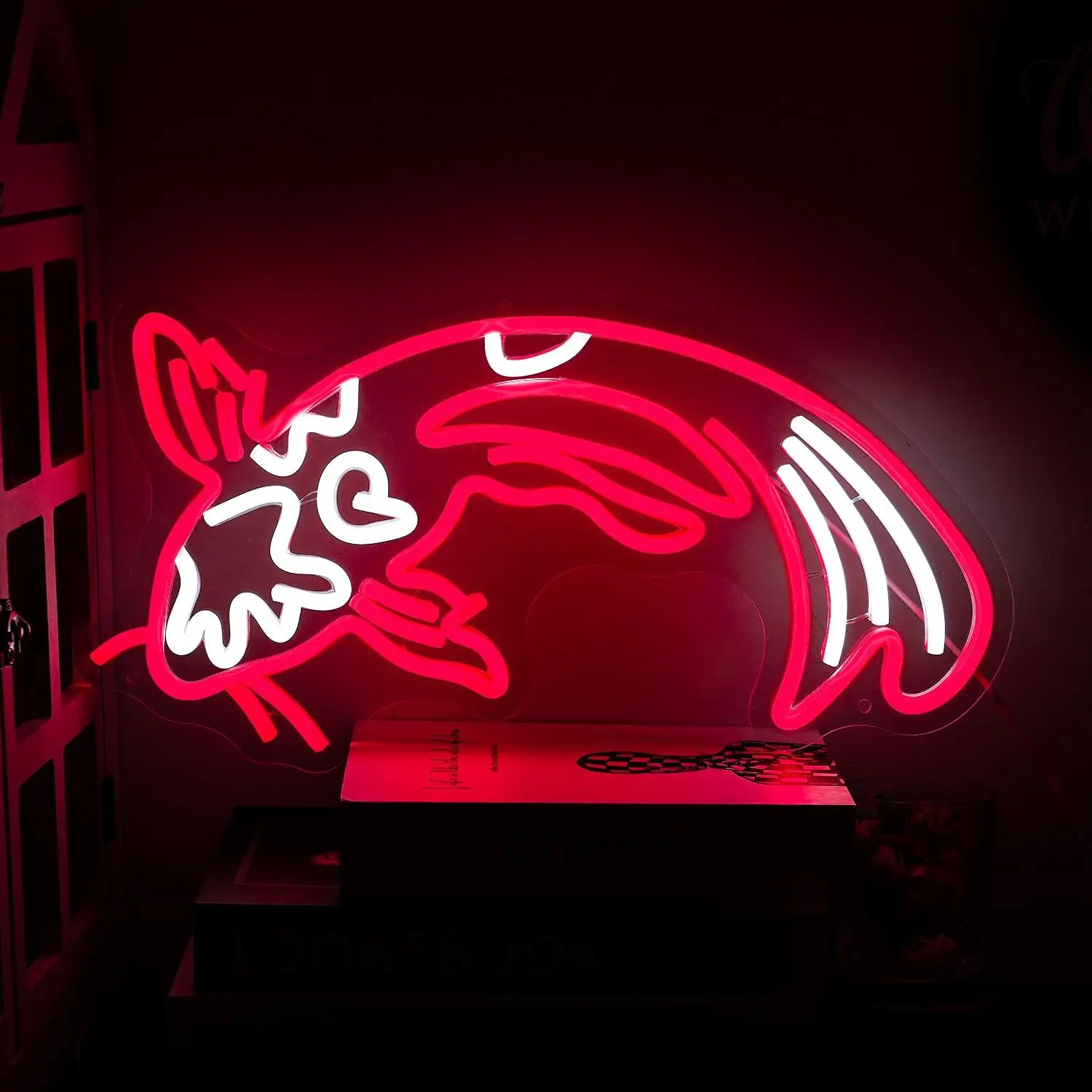 Koi Fish Neon Sign for Wall Decor Koi Carp Neon Lights  Fish Led Neon Red White Neon Signs Lucky Sign 16.7”x9.3” for Bedroom Office Living Room Decoration