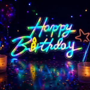 1pc Happy Birthday LED Neon Sign | Cyberpunk Aesthetic High-Quality Acrylic USB Powered Vibrant Glow | Perfect for Adult Birthday Parties, Bars, and Nightclubs Wall Decor Remote & APP Control