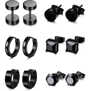 CASSIECA 6 Pairs Stainless Steel CZ Stud Earrings for Women Mens Huggie Hoop Earrings Ear Piercing