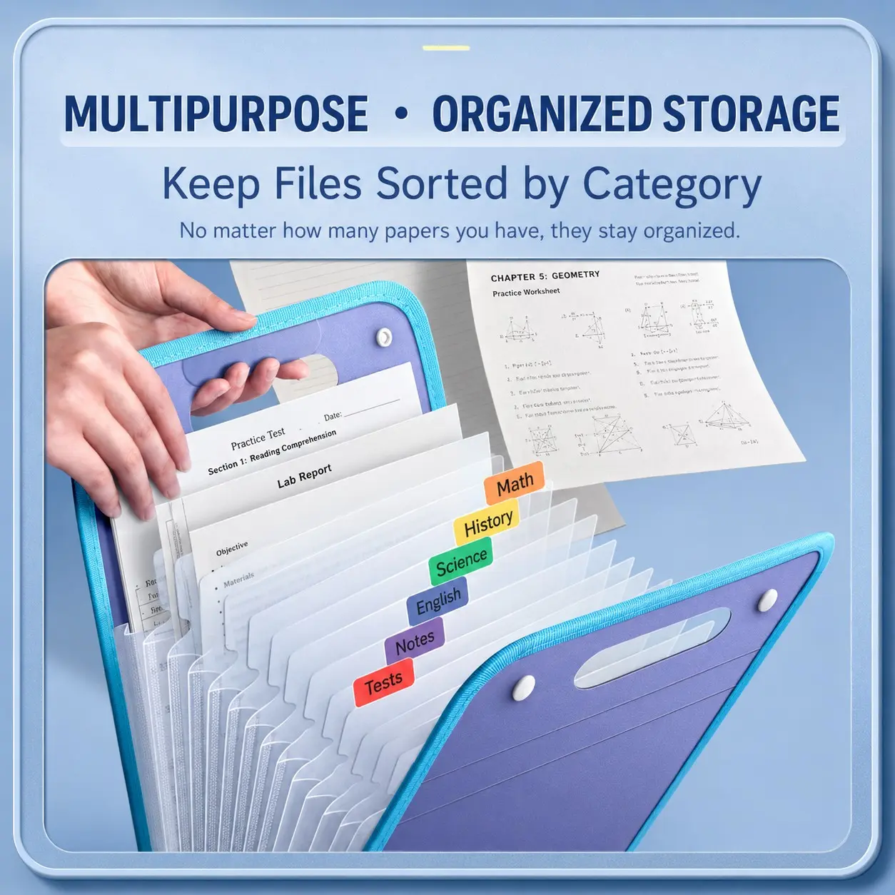 A4 Folder with Handle, Waterproof 13-Layer File Organizer, Large Capacity, Holds 150-200 Sheets, Ideal for Students, Business, Travel, Office File Storage
