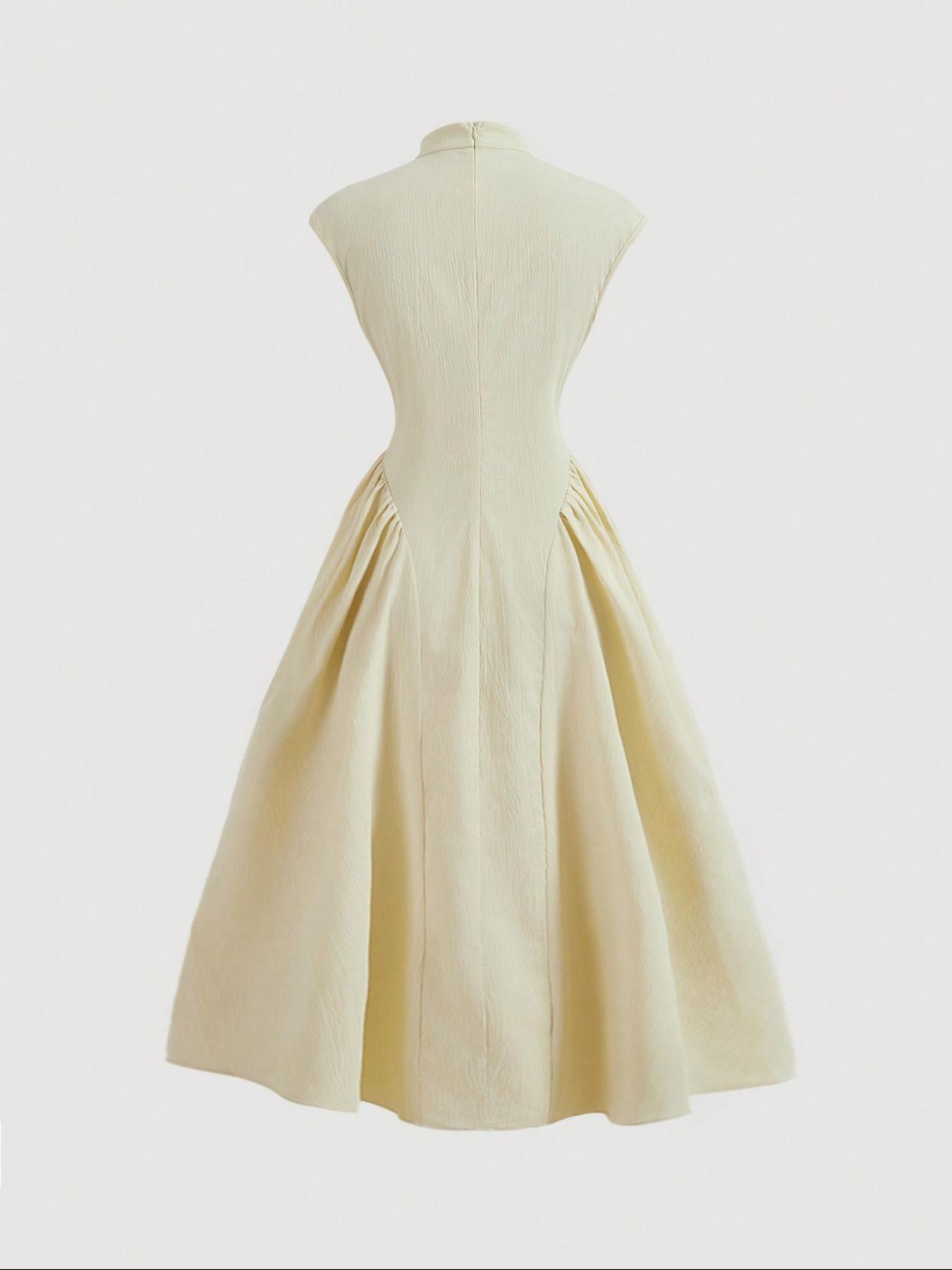 Women's Plain Mandarin Collar A Line Dress, Summer Clothes Women, Elegant Fashion Casual Zipper Back Long Dress for Daily Outdoor Wear, Women Dress for Summer, Casual Elegance Chic