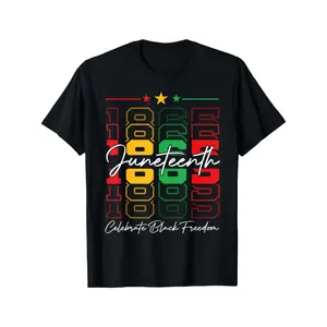 Men's Juneteenth 1865 Print Short-Sleeve Streetwear Top - 100% Unisex Casual T-Shirt, Loose Fit, Round Neck, Cultural Apparel, Soft Fabric, All-Season Suitable, Geometric Pattern, Medium Stretch, Hand/Machine Washable