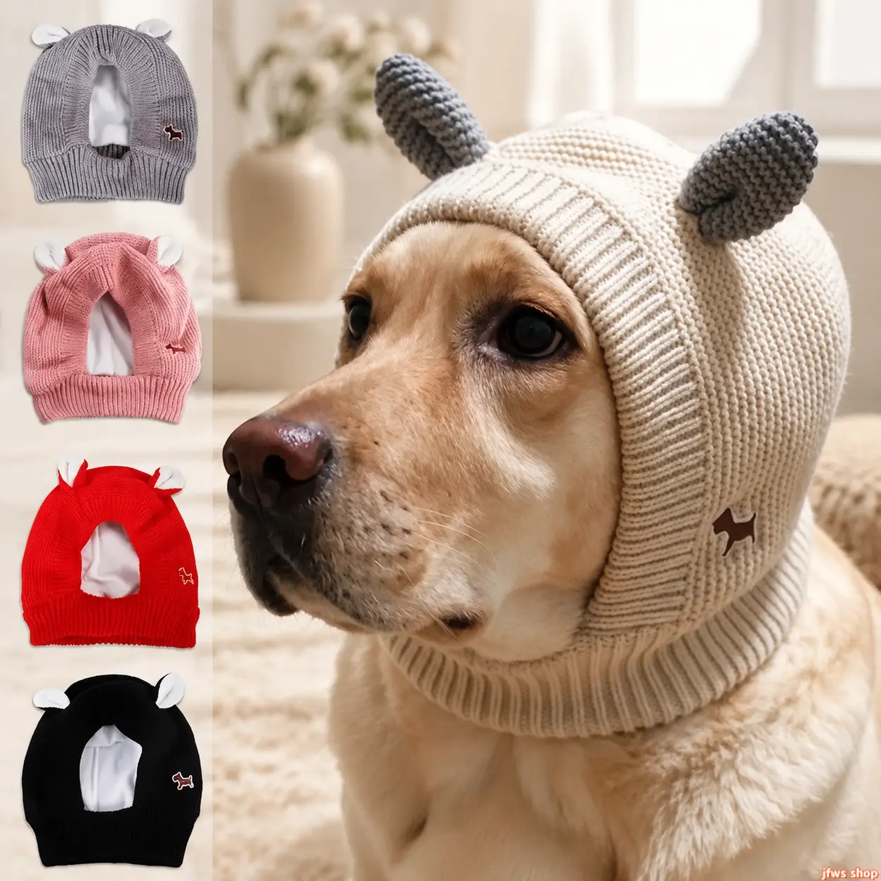 Anti Anxiety Dog Snood Noise Canceling Pet Ear Muff Soft Knit Winter Warm Hoodie Cap for Medium Large Dogs Orange homedecor