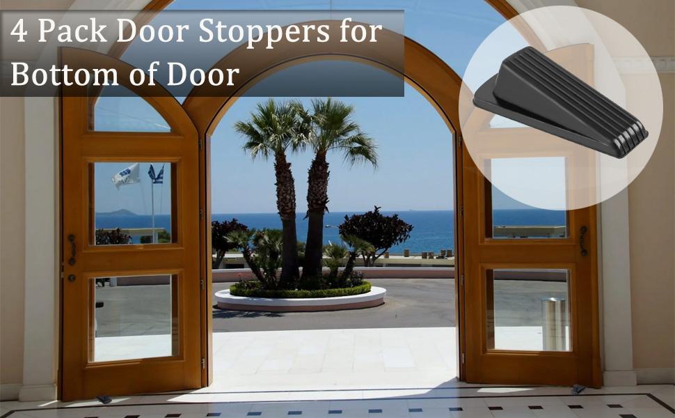 4 Pack Door Stoppers, Rubber for Bottom of Door, Rubber Door Stopper Wedge, Sturdy Stackable Door Stops for Floor