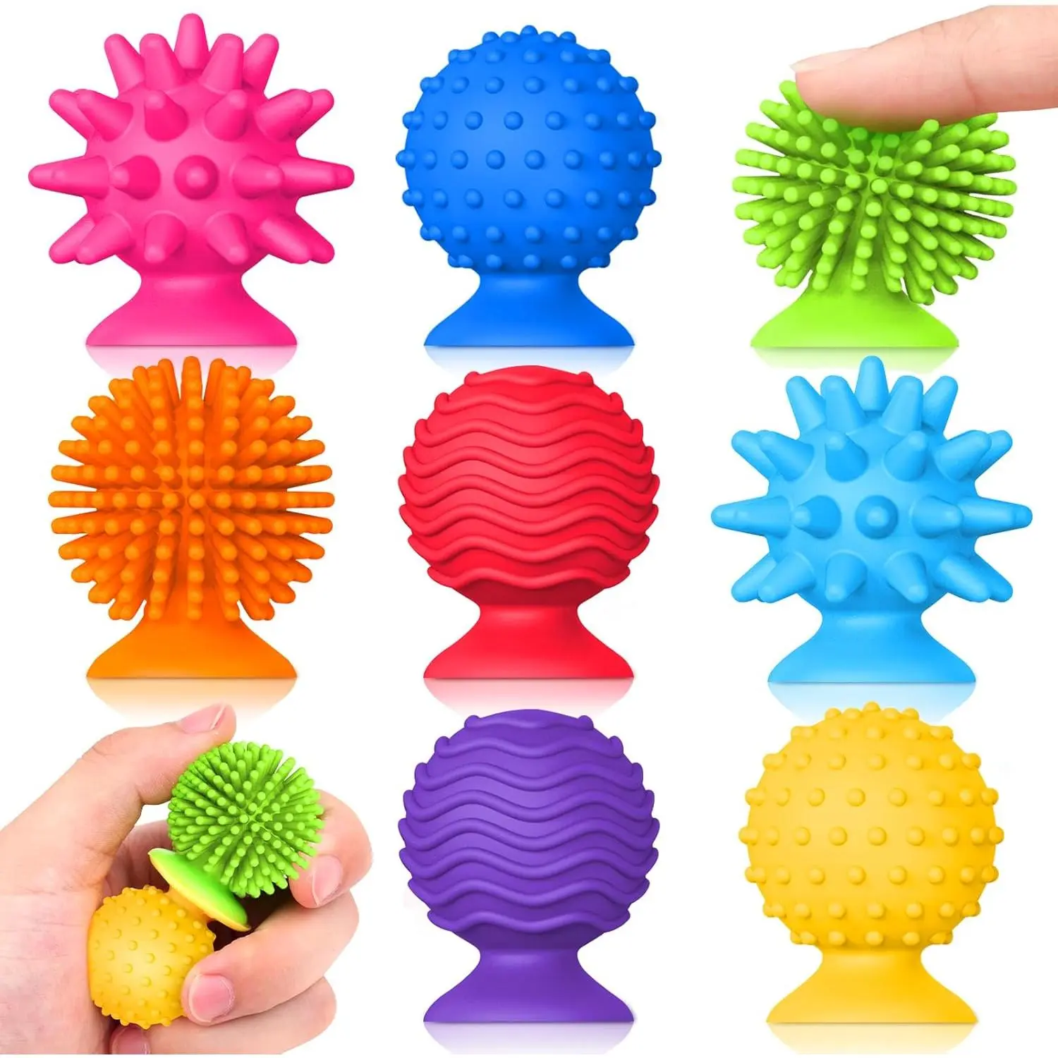 Sensory Fidget Toys Kids Adults: Qquiet Textured Suction Cup Toys for Kids with Autism- Squishy Sensory Toys for Classroom Bath- 8 Pack Calm Down Corner Supplies for Teens- Travel Gifts for Studentsfidget toys
