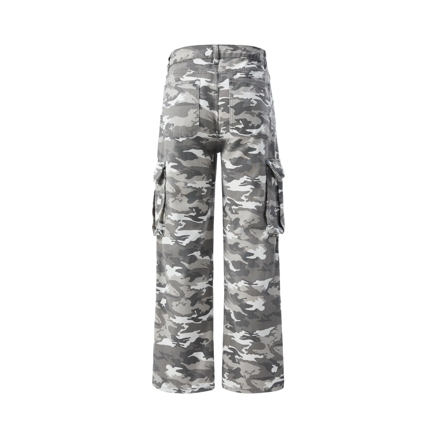 Gray Camo Cargo Pants for Women Wide Leg Baggy Multi Pockets Y2K Streetwear Camouflage Loose Straight Leg Work Pants