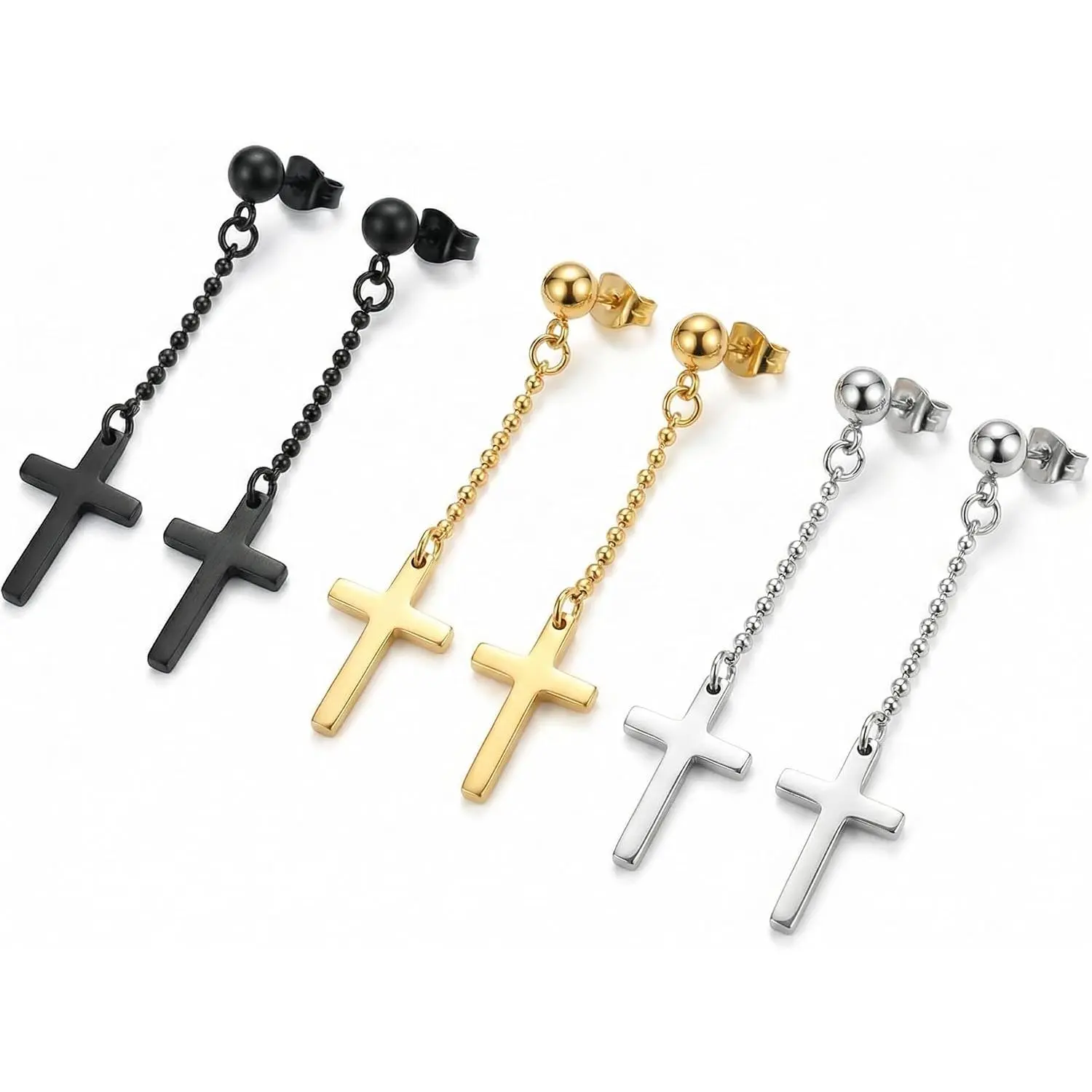 3 Pairs  Pendant Earrings for Men, Dainty Dangle Hoop Earrings, Minimalist Classic Style  for Daily Wear, Party, and Gothic Punk Style, Thoughtful  Gifts for Him