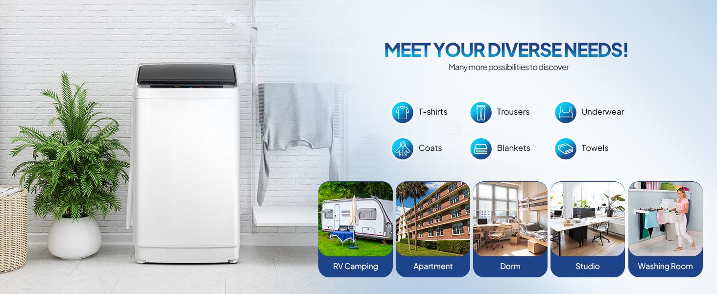 ROVSUN 17.8/25/30LBS Portable Washing Machine, Full-Automatic Electric Laundry Machine with Stainless Steel Drum, 110V Compact Washer, Washer and Dryer Combo with Drain Pump for Apartment, Dorms, RV, 400W