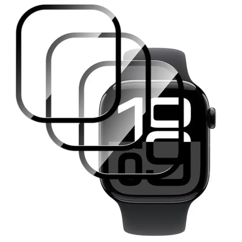 3-Piece Set High Definition Clear Transparent Heat Bent Display Screen Protector Protective Shield Watch Screen Cover Compatible AppleWatch Series 10 42mm/46mm, SE 40mm/44mm Ultra 49mm Curved Soft Wearable Smartwatch Protective Film Accessories Protection