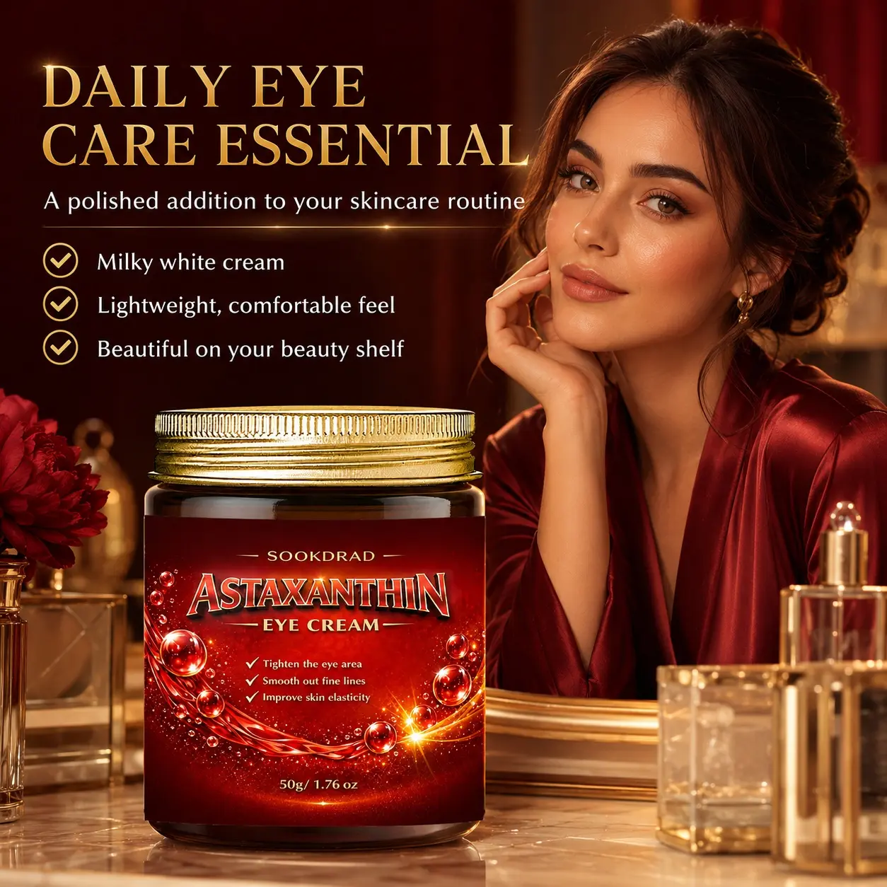 Astaxanthin Eye Cream, astaxanthin, tighten the eye area, smooth out fine lines, improve skin elasticity, eye area, 50g/1.76oz