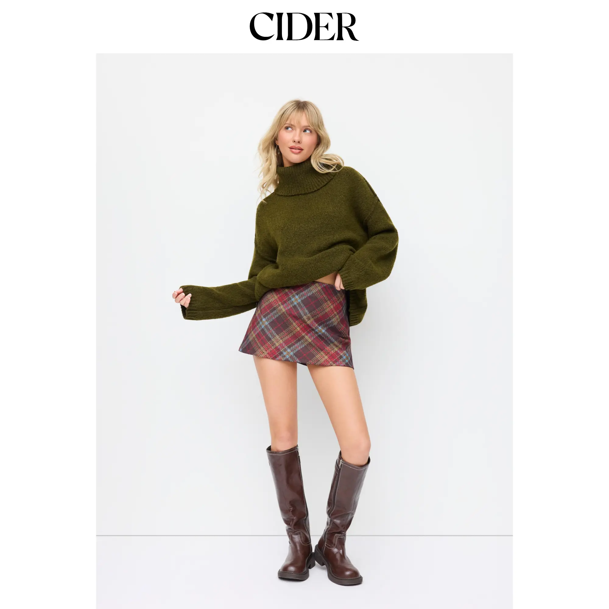 Cider Cotton-blend Plaid Zipper Mid Rise Mini Skirt