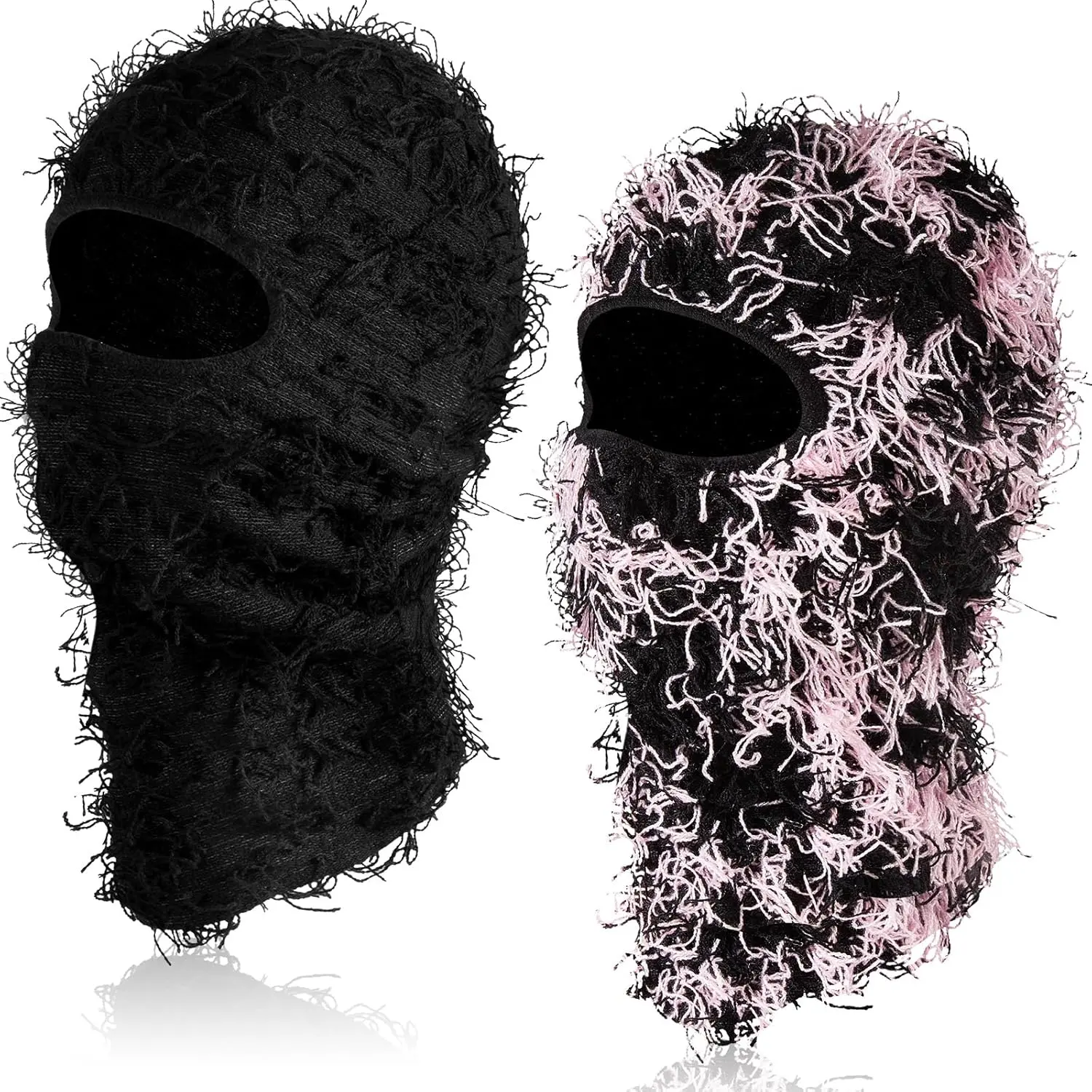 2 Pack Distressed Knitted Balaclava Face Cover, Windproof Full Face Ski Mask for Adults in Cold Weather, Balaclava Mask Headwear, Face Cover Balaclava