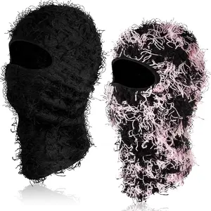 2 Pack Adult Distressed Balaclava Ski Mask Full Face Knitted Balaclava Windproof Cool Ski Mask for Cold Weather