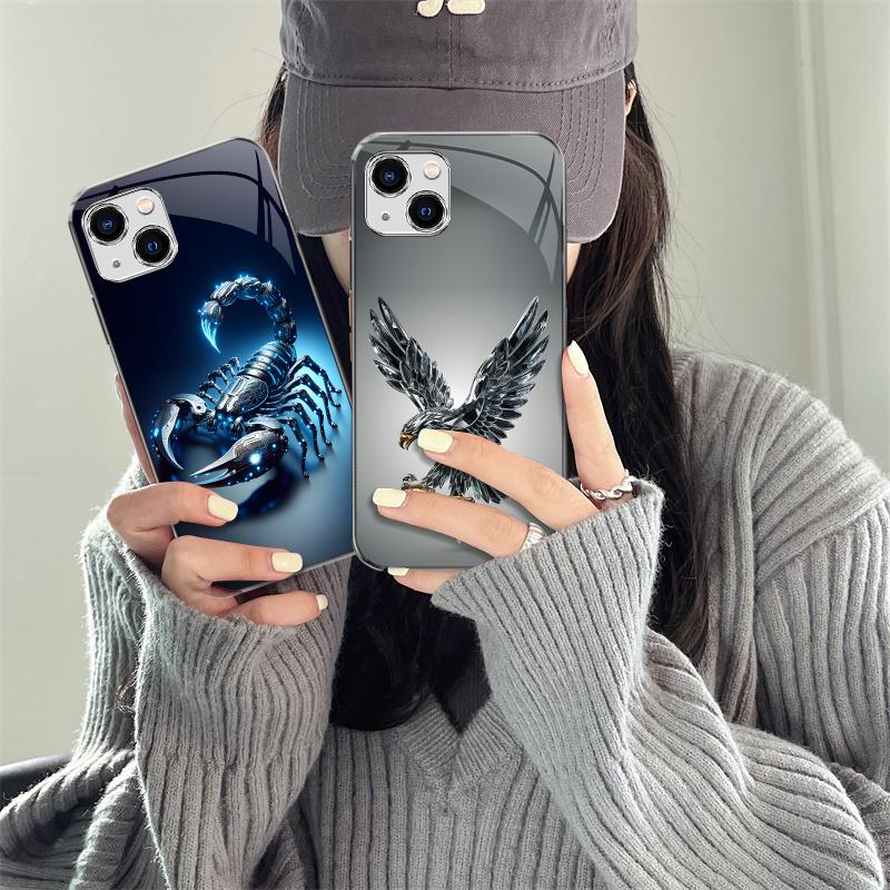 Suitable for [iPhone 13] Light luxury crystal eagle pattern and scorpion glass electroplated mobile phone case, exquisite and gorgeous 995