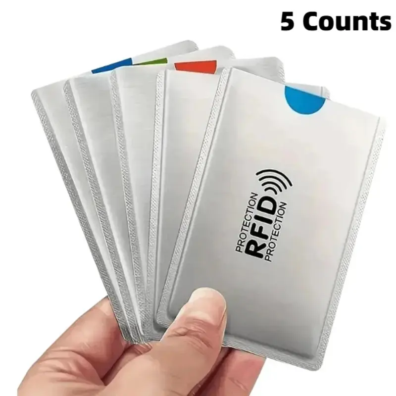 RFID-Blocking Card Sleeves, 5 Counts Anti-Theft NFC-Shielded ID and Credit Card Protectors, Business Card Holder for Home Office, Desk Organizer, Office Accessories, Office Essentials, Desk Accessory, Card Storage, Office Supplies