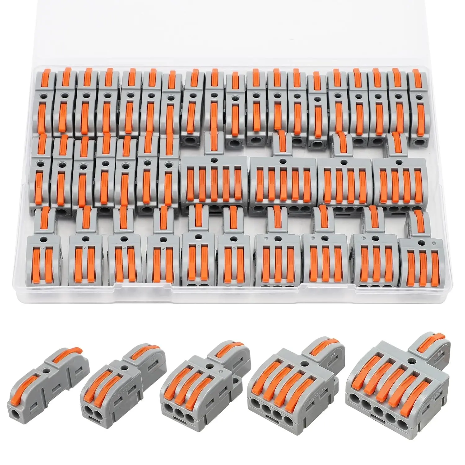 40Pcs Lever Wire Connectors, Compact Splicing Kit Mini Quick Electrical Push-in Connectors for Circuit Inline 24-12 AWG, DIY Wiring Assortment 1 in 1/2/3/4/5 Out