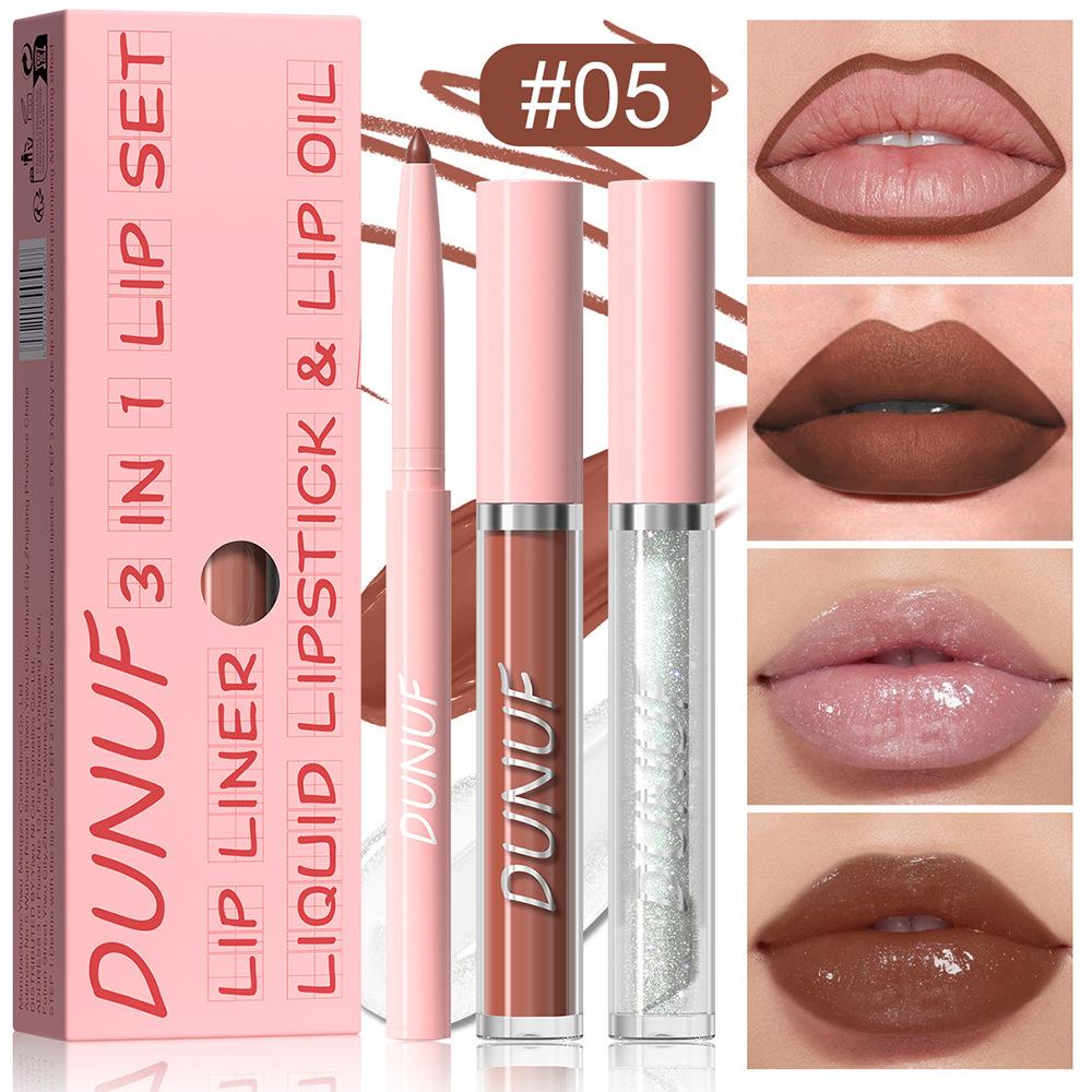 3PCS Nude Brown Lip Liner and Matte Lipstick Makeup Sets,3in1 Vegan Lipstick Lip Liner and Gloss Stain Set Long Lasting Waterproof labiales mate 24 horas originales matte largaduracion
