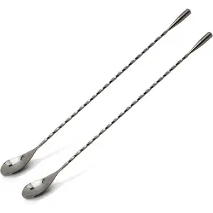 The Art of Craft Bar Spoon: 12.5” Stainless Steel Cocktail Mixing Spoon, Long Handle Spiral Design with Weighted Teardrop End (Set of 2)