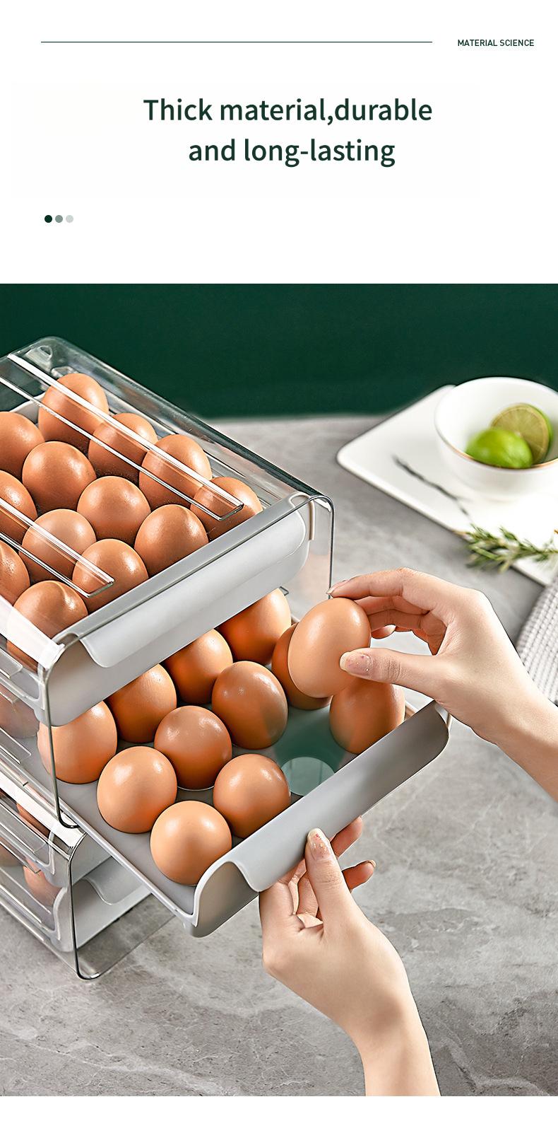 Drawer-Type Transparent Double-Layer Egg Box, 32-Grid Large Capacity Refrigerator Fresh-Keeping Box, Food-Grade Portable Picnic Egg Storage Box, Anti-Collision Easy-Access Kitchen Organizer