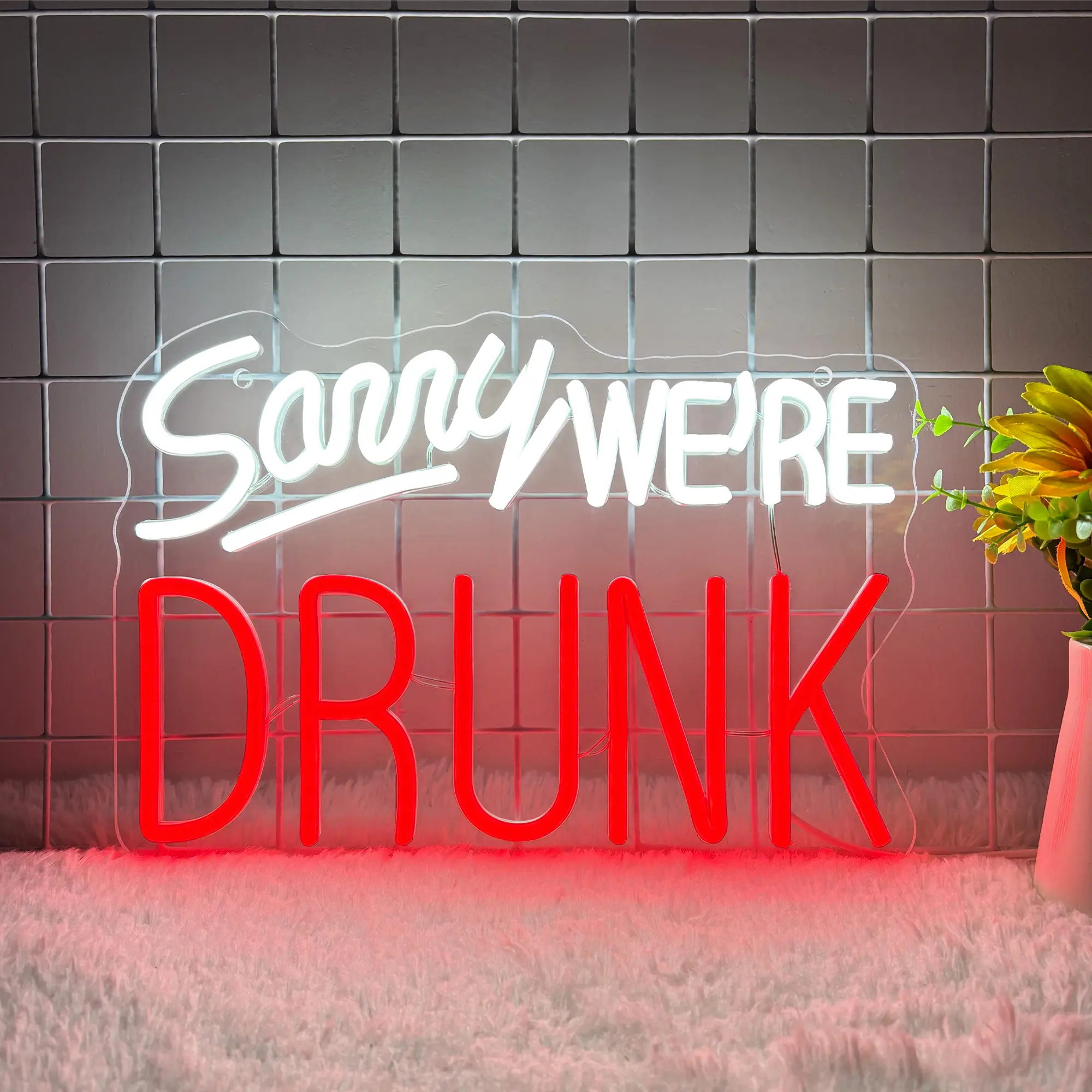 Bright "Sorry, we were drunk" Decorative Neon Sign, dimmable, USB-powered, suitable for commercial decoration, home bars, and parties.