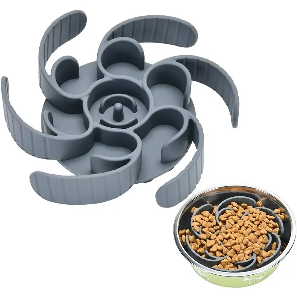 Slow Feeder  Bowls Insert,Third Generation upgradedSuper Firm Eating Bowl(Cuttable) for Large Breed and Medium Small Size Compatible with Regular Elevated Metal Glass  Bowl (Gray)