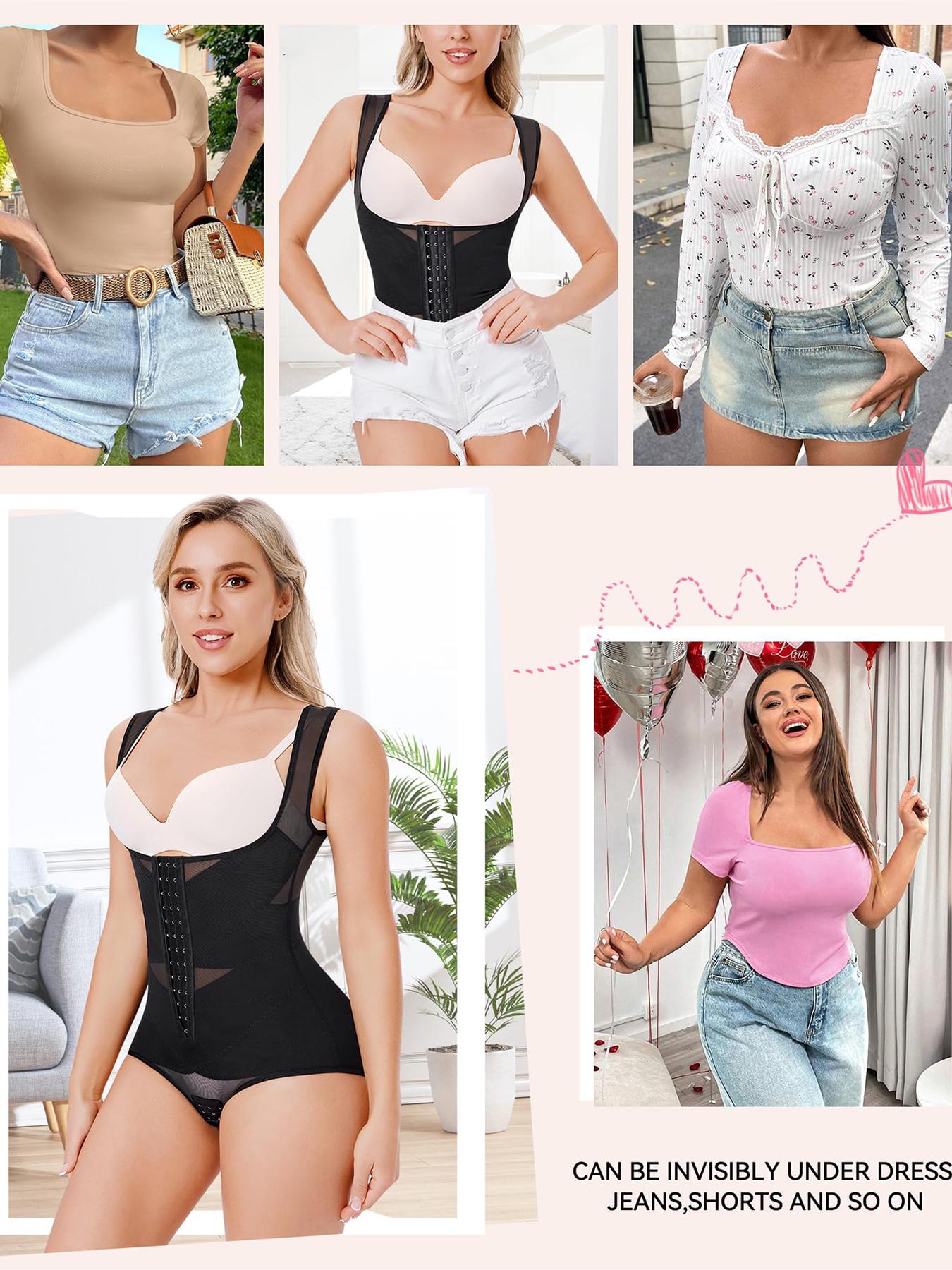 Women's Push-Up Bodysuit, Wide Shoulder Straps, Button Waist Crisscross, Breathable & Comfortable, Daily Wear & Special Occasions, Body Sculpting Garment