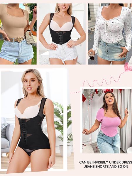 Women's Push-Up Bodysuit, Wide Shoulder Straps, Button Waist Crisscross, Breathable & Comfortable, Daily Wear & Special Occasions, Body Sculpting Garment