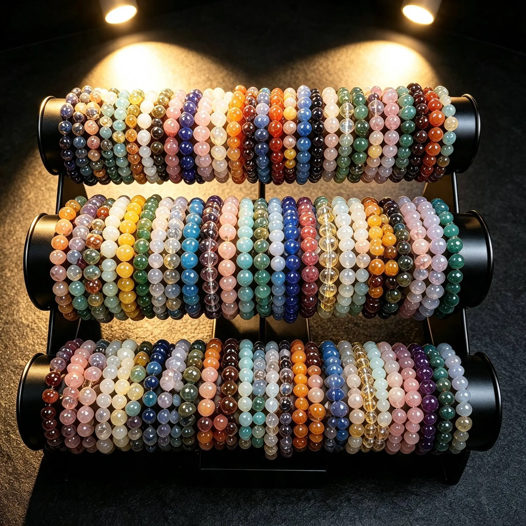 35pcs Mix Color Glass Beads Bracelets, 8mm Round Bead Stretched Bracelets, Birthday Gifts, Women's Bracelets, Gifts Her, Christmas Gifts