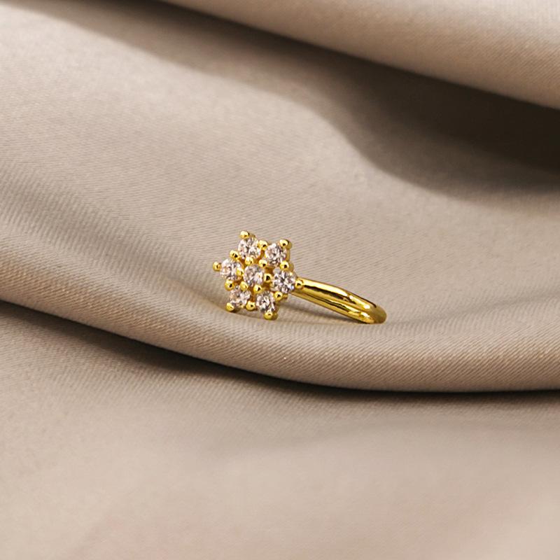 New star-shaped nose ring, simple U-shaped copper micro-inlaid non-piercing nose stud, trendy accessory