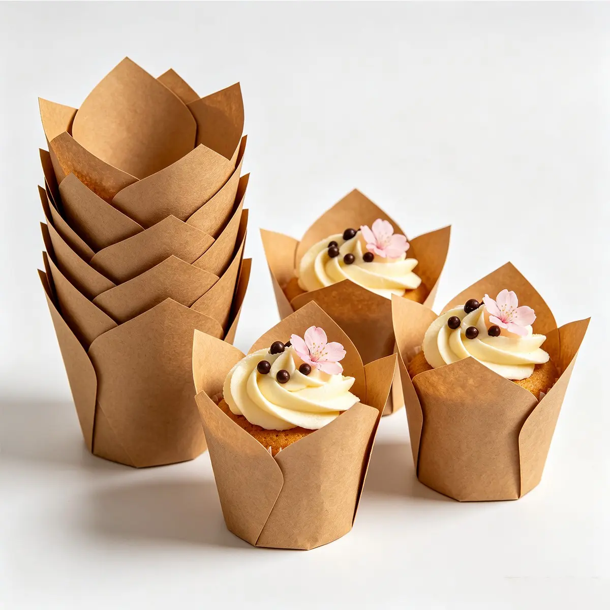 50/100pc Elegant Wave Edge Tulip Paper Cup Cake Liners, Oil-Resistant Baking Cups, Muffin Cup Paper Holders, Baking Tools