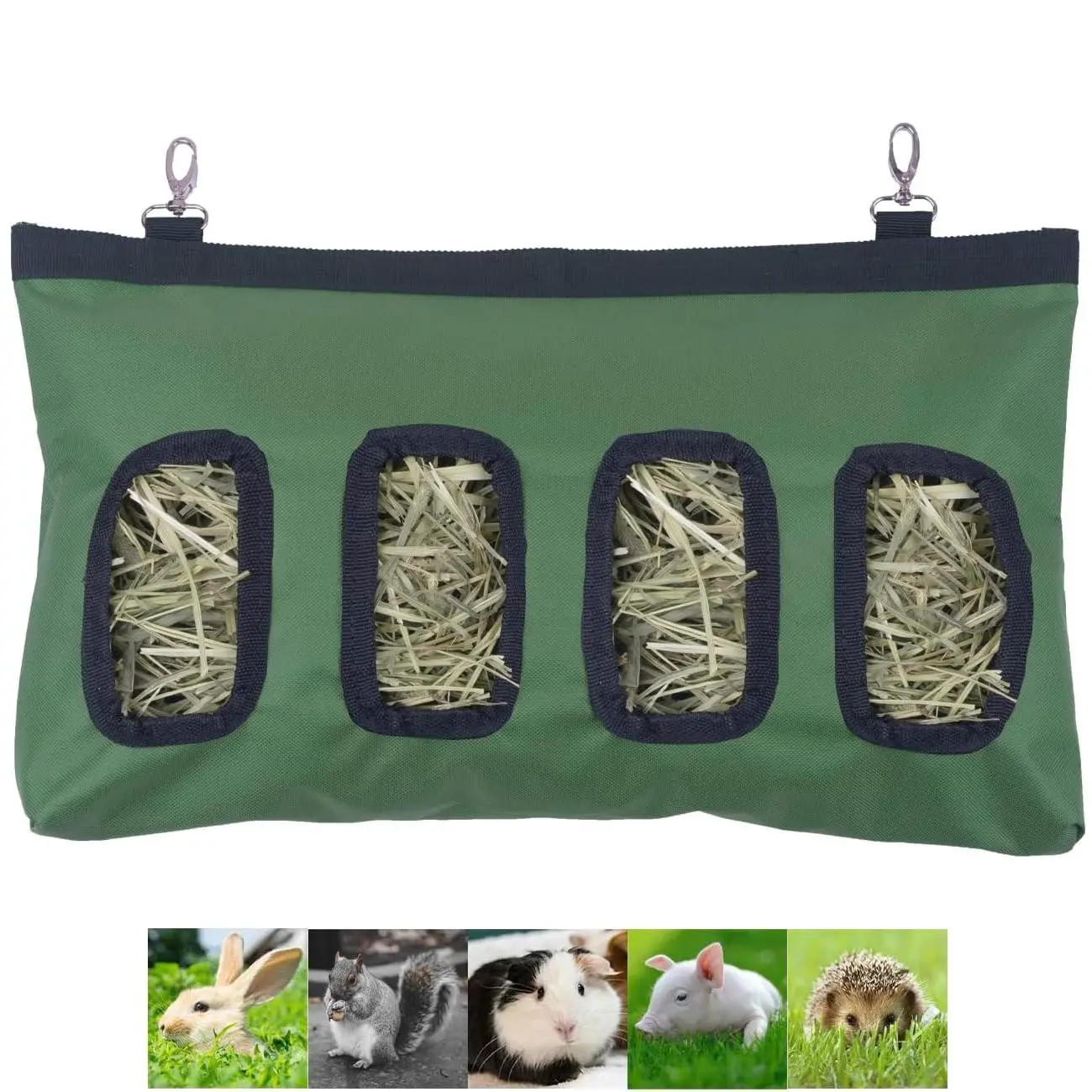 Durable Dark Rabbit Hay Feeding Feeder Bag, Waterproof 600D Oxford Fabric, 2/4 Holes, Suitable for Rabbits, Guinea Pigs, Hamsters, Chinchillas