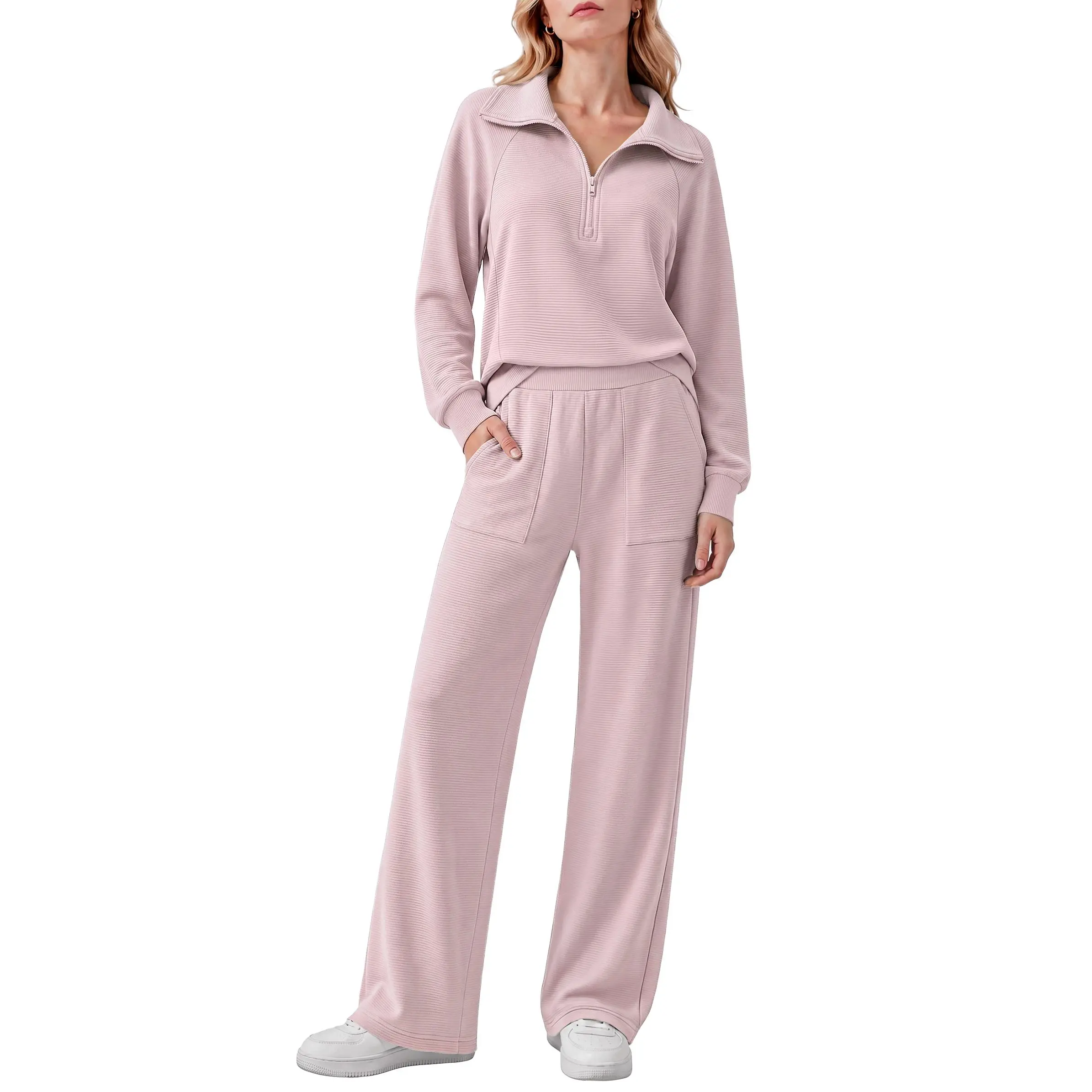 Casly Lamiit 2 Piece Lounge Sets for Women Half Zip Lapel Fall Outfits Long Sleeve Tracksuit, Pants Sets Women 2 Piece Outfits, Vacation Outfits with Pocket