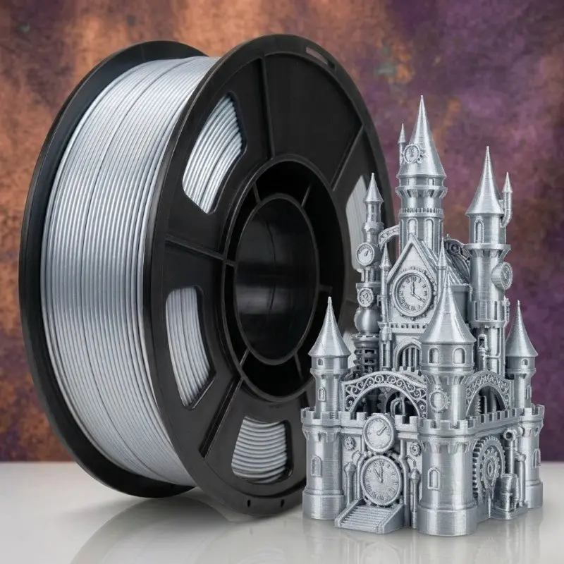 250g Shiny Silk Silver Color Pla Filament 1.75mm, Smooth Silky Surface, Low Warping 3D Printing Material for Hobby Figurine Printing