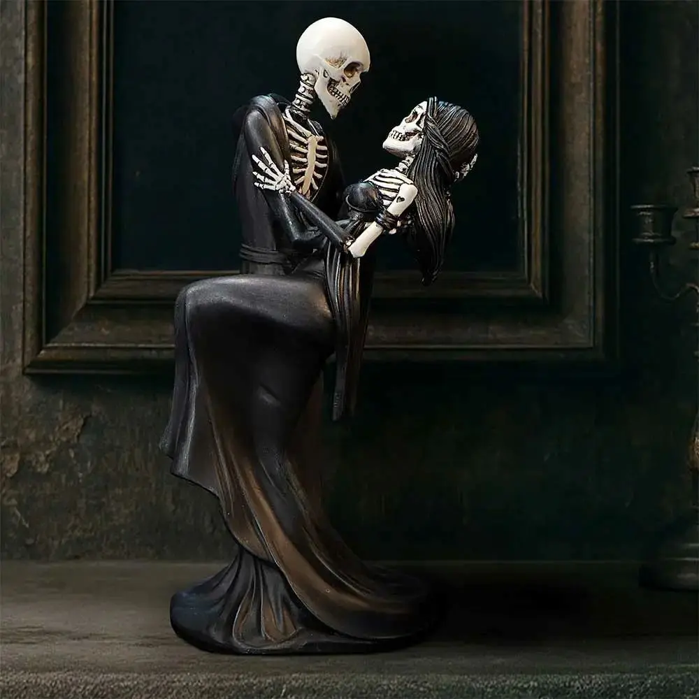 New Halloween Skeleton Decorative Figurine, Handmade Couple Skull Wedding Cake Topper, Unique Bride Groom Gift, Festive Party Accessory