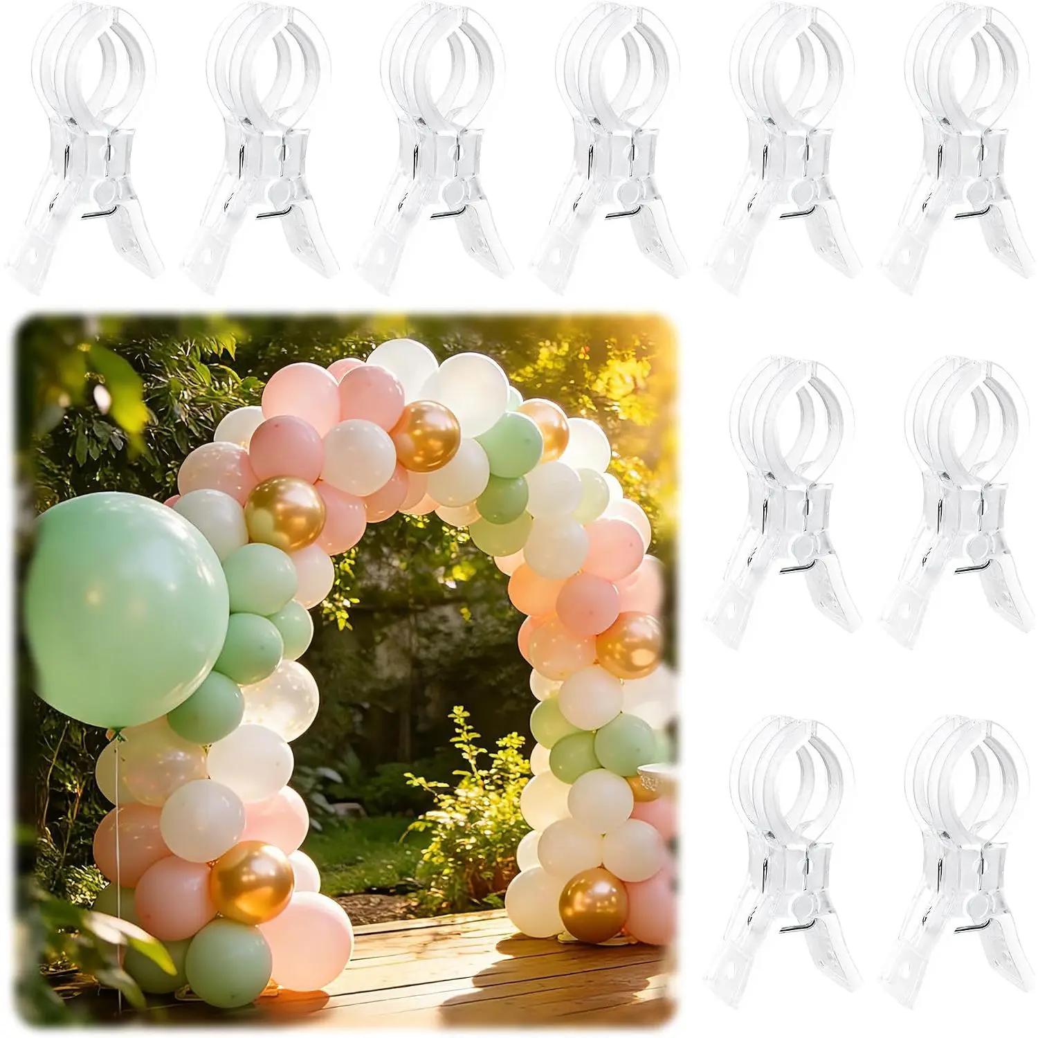 10 Pack Balloon Arch Clips for Backdrop | Plastic Transparent Spring Clamps | 3.5 Inch Heavy Duty Clip for Backdrop Stand | Birthday Wedding Decoration | Photography Studio | Crafts | Clothing