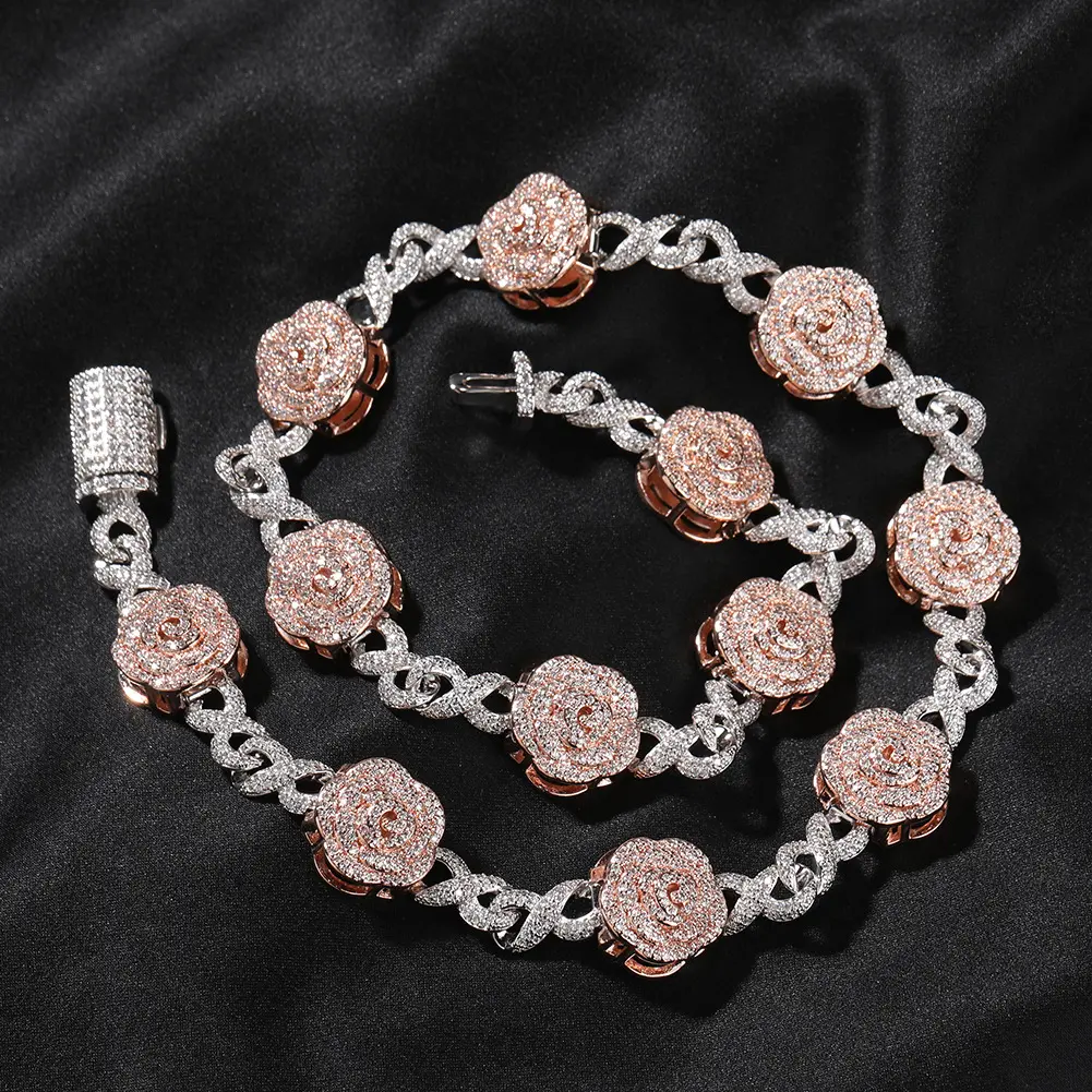 Loveden Luxury High-End Jewelry Set, Sparkling Full Rhinestone Rose Flower Necklace & Infinity Bracelet, Trendy Cool Fashion Design, Exquisite Matching Accessories, Great Gift for Father's Day, Celebration, Party and Daily Decoration