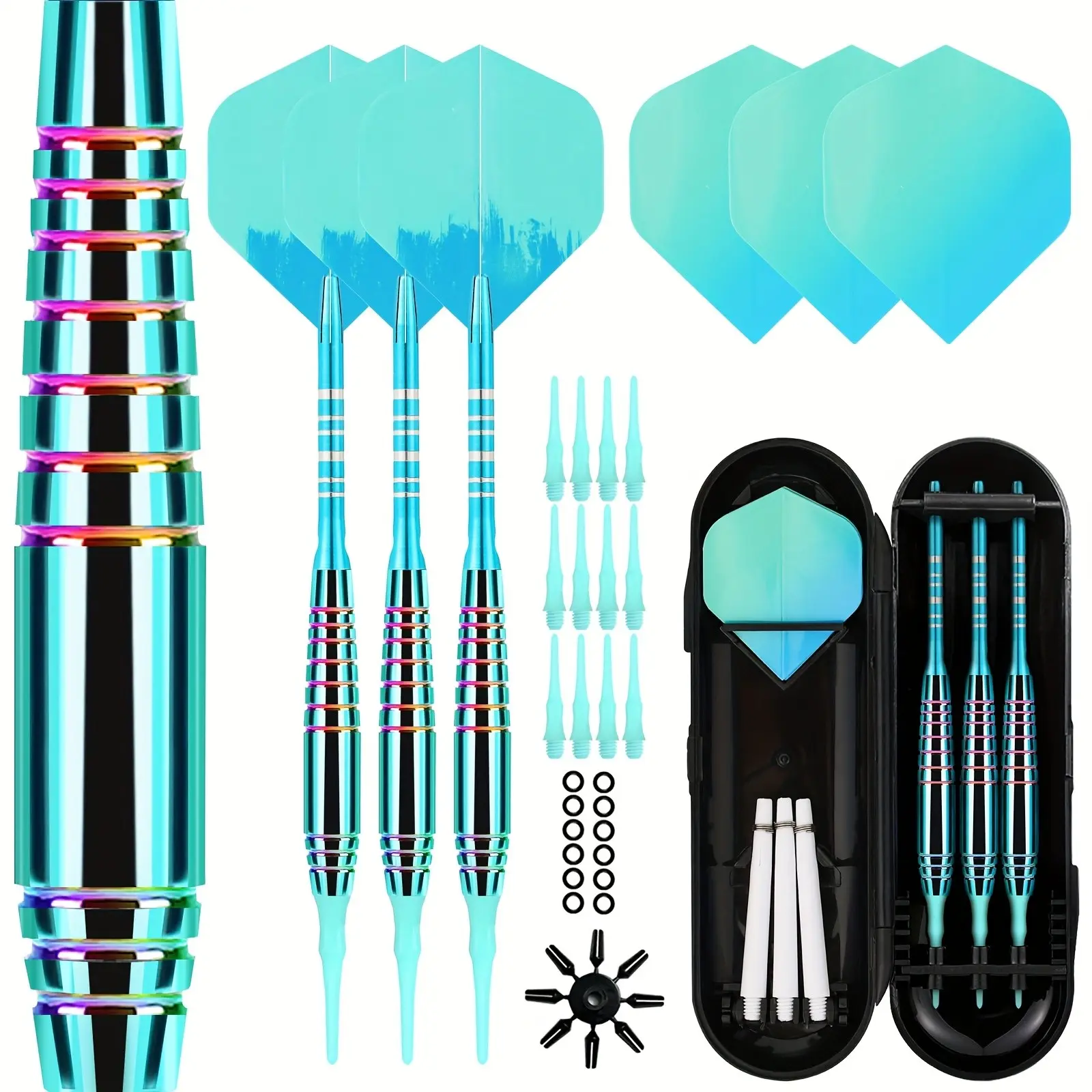 3-Piece Soft Tip Darts Set, Electroplated Texture Dart Tube, Complete Spare Parts, Portable Storage Box, Dedicated for Electronic Dart Board