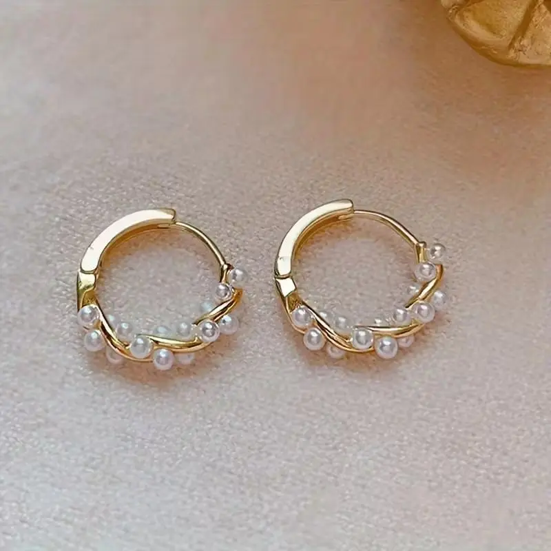 Gold Plated Pearl Stud Earrings for Sensitive Ears, Dainty Hypoallergenic Imitation Pearl Earrings with Tarnish-Resistant Finish, Everyday Feminine Jewelry Gift