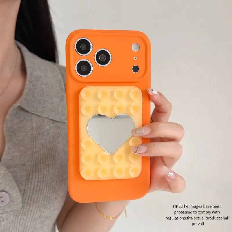High Beauty Full-Cover Shockproof Magnetic Silicone Case with Large Camera Window, Comes with Stylish Mirror Magnetic Suction Holder, Girls Favorite, 6 Styles  for iPhone 17 Pro Max