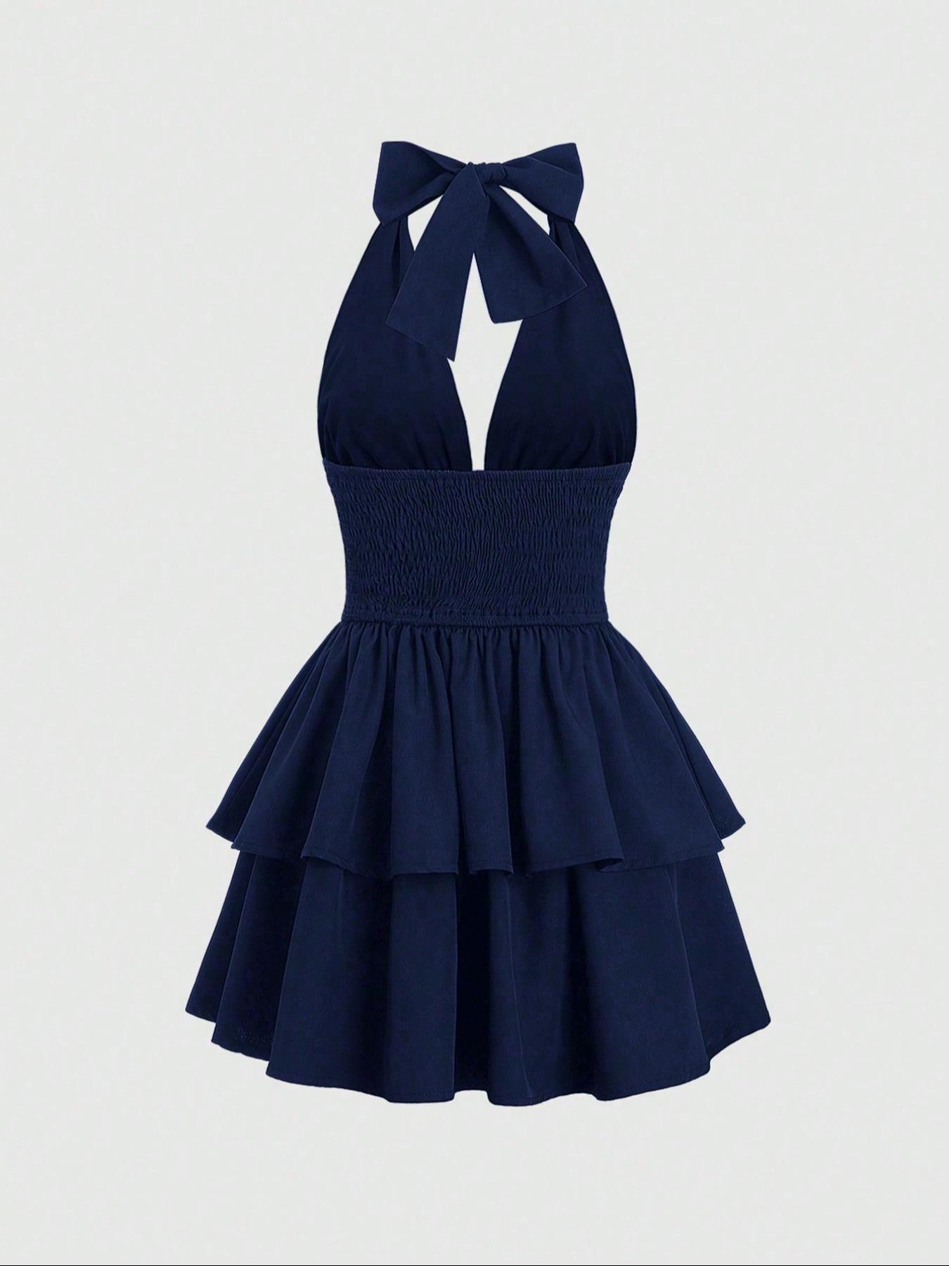 Women's Solid Backless Halter Neck Dress, Elegant Fashion Chic Casual Dress for Party Club Dating Wear, Women Dress for Summer